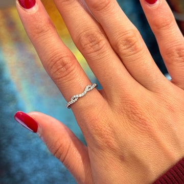 FANA Wave Band 0.25 CT Natural Diamond Round Cut 14K White Gold Ring