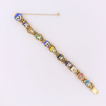 Estate Vintage Enamel 14k Rose Gold Pearl Flower Pansy Ladies Elegant Bracelet