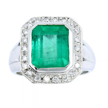 Estate Platinum 3.26 ct Natural Colombian Green Emerald Diamond 0.30ct Ring