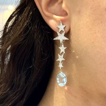 Estate Natural 1.20 CT Diamond and Aquamarine 8 CT Earrings In 18K White Gold