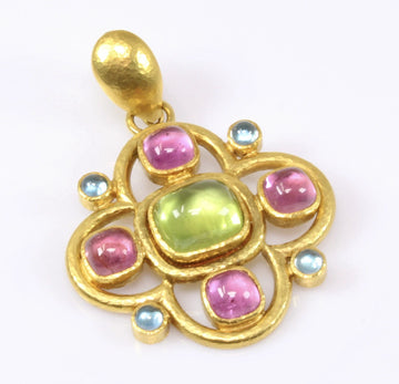 Estate Elizabeth Locke 19k Gold Maltese Cross Multi-Colored Gemstone Pendant