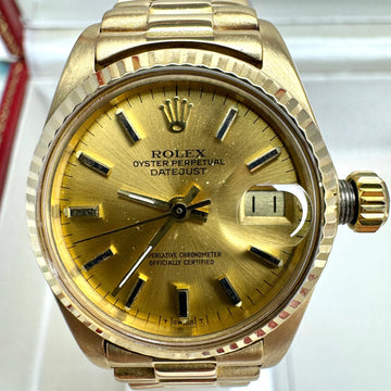 Rolex Lady-Datejust President BOX PAPERS 26mm Gold Fluted Bezel Champagne Dial