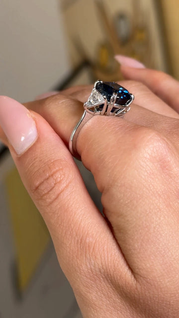 Burma No Heat Blue Sapphire 10.75CT and Diamond Ring Size 6.5