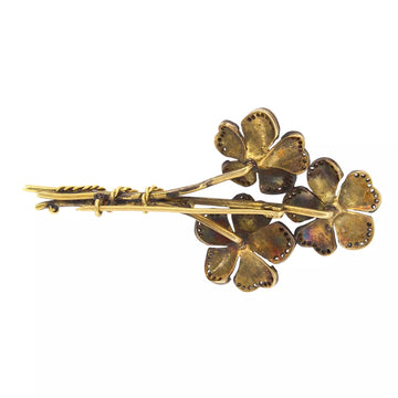 Diamond Enamel Flower Brooch Ruby Sapphire Emerald Vintage Pin 18K Yellow Gold