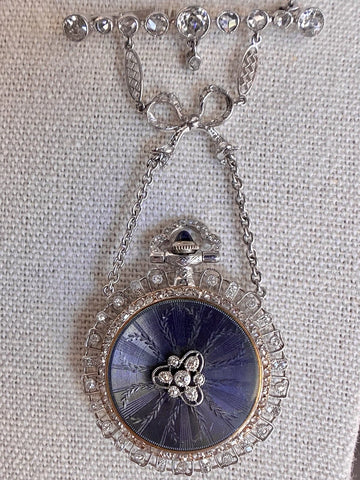 Tiffany & Co Lapel Platinum Edwardian Diamond Verger Freres Antique Pocket Watch