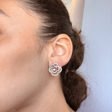 CHANEL Fil de Camélia Diamond Earrings 18K White Gold