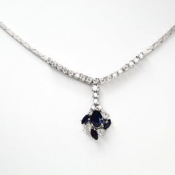 Estate 18K White Gold 1.25 ct Diamond And Natural Sapphire 0.95 ct Necklace