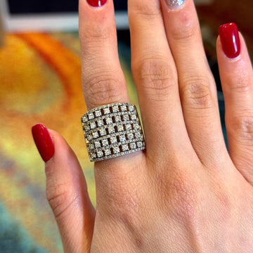 GIORGIO VISCONTI Natural Diamond Multi Row Large Band Ring 18K White Gold Size 8