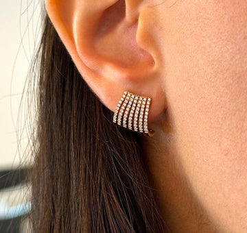 Diamond Fan Cluster Gold Stud Earrings 0.68 CT 18K Rose Gold