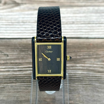 Cartier Tank Palissandre Jumbo Rosewood Dial Manual Wind Wood Wristwatch 1975