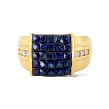 Sapphire 3 CT and Natural Diamonds 0.18 CT Cocktail Ring 18K Yellow Gold