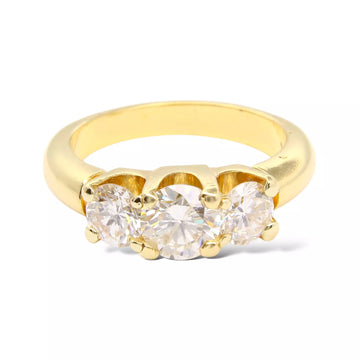 Natural Diamond Three Stone Ring 1.50 CT Round Cut 18K Yellow Gold Ring