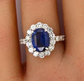 Burma Blue Sapphire No Heat 3.68 CT Platinum Ring 1.28 CT Natural Diamond
