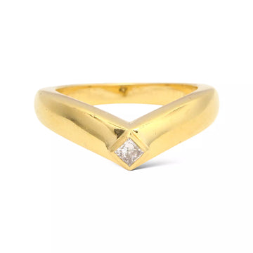 CARTIER Ring Solitaire Triandre Vintage Chevron 18K Yellow Gold Diamond Band