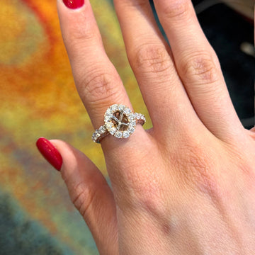 Diamond Halo Semi Mount Ring 1.50CT Oval Center Setting Engagement 14K Rose Gold