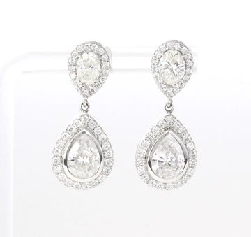 Pear Shape Diamond Drop Earrings 4.20 CT Double Halo Dangle 14K White Gold