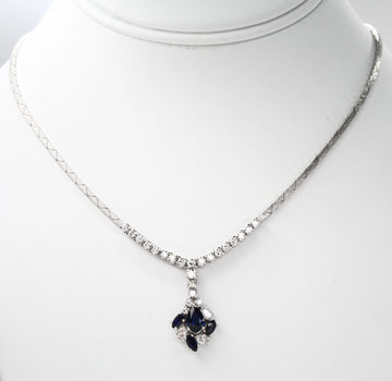 Estate 18K White Gold 1.25 ct Diamond And Natural Sapphire 0.95 ct Necklace