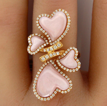 Estate 18K Rose Gold Pink Mother Of Pearl and Natural Diamond 0.68 CT Ring