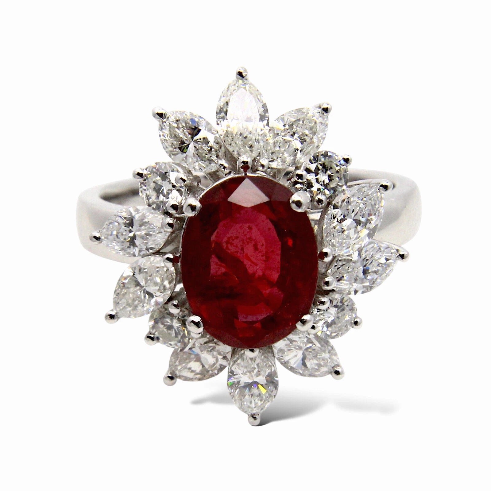 3.28 CT Red Ruby NO HEAT Platinum and Diamond 1.72 CT Ring GIA Certified Natural