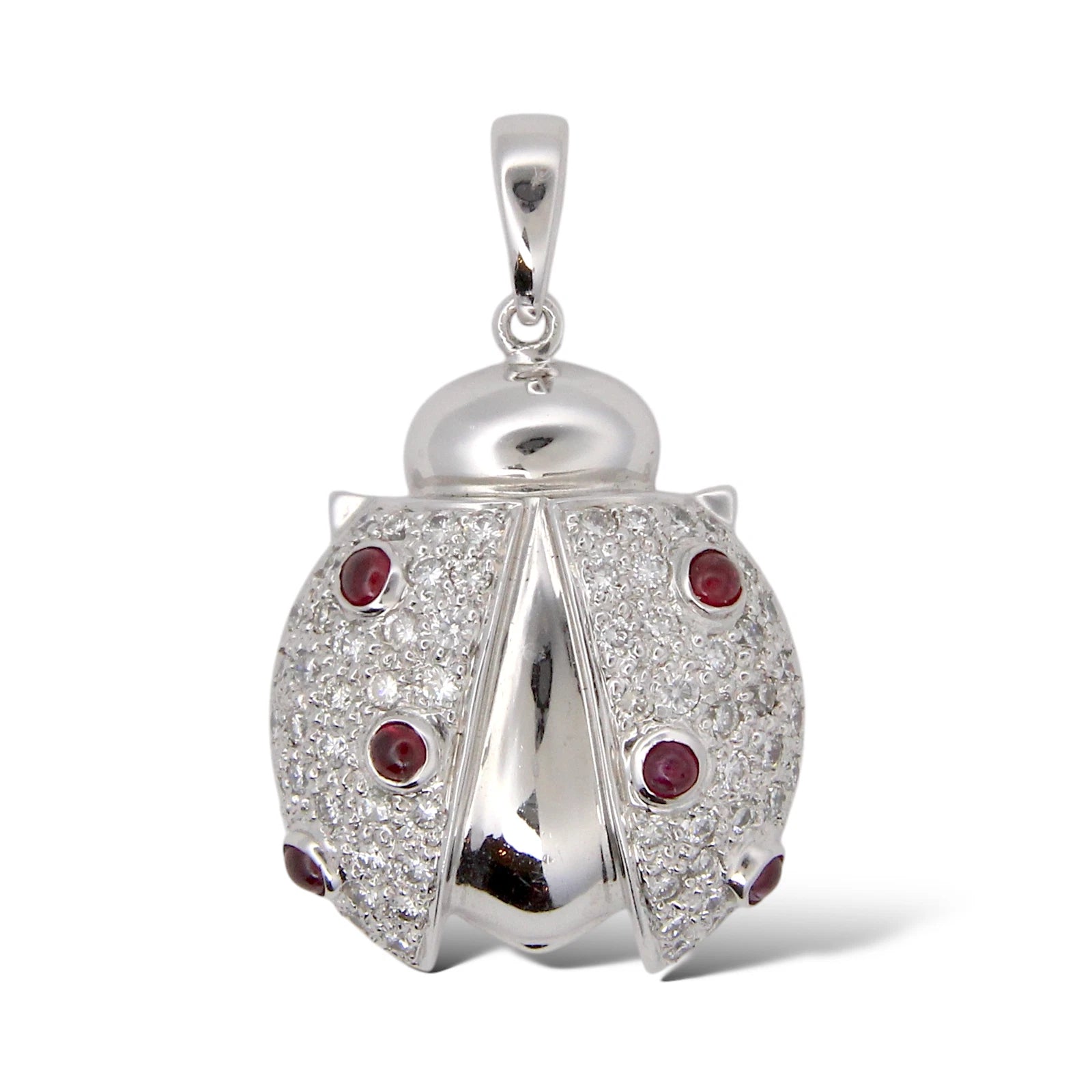 The Lady Bug Pendant With Ruby 0.72 CT Natural Diamond 18K White Gold Charm