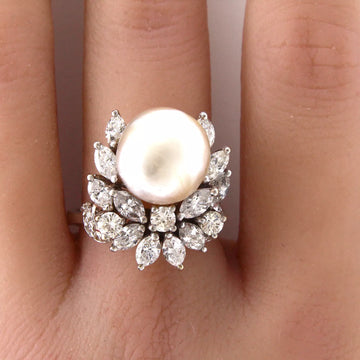 Natural Pearl and Diamond Platinum Ring Antique 11.18CT Pearl GIA CERTIFIED