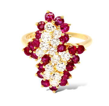 Estate 2ct Natural Red Ruby 14K Yellow Gold 1.00 CT Natural Diamond Ring Size 8