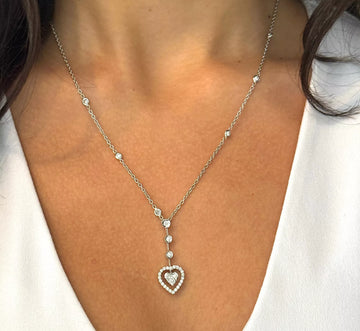 ROBERTO COIN Heart Drop Necklace 0.70 CT Diamonds By The Yard 18K White Gold