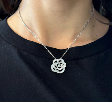 CHANEL Fil de Camélia Diamond Pendant 0.84 CT Necklace 18K White Gold