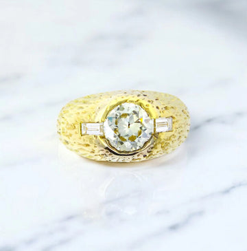 Estate Vintage 1.25 ct Old European Diamond 18K Yellow Gold Hammered 12.5 grams
