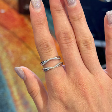 Diamond Double Wrap Band Ring Enhancer 14K White Gold Ring 0.20 CT Size 6