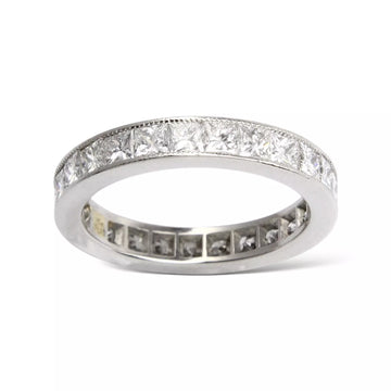 Estate Eternity Band 1.94 CT Natural Diamond Princess Cut Platinum Ring Size 6