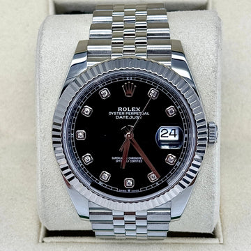 Rolex Datejust 41 2022 BOX PAPERS Black Diamond Dial Jubilee Fluted Bezel Steel