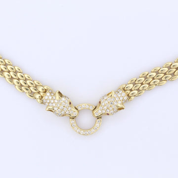 Estate Panther Cat Yellow Gold 2.25ct Natural Diamond Ladies Necklace 49.8 gr