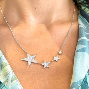 Estate Natural Diamond 1.40 CT Stars Pendant Necklace 18K White Gold 18" inches