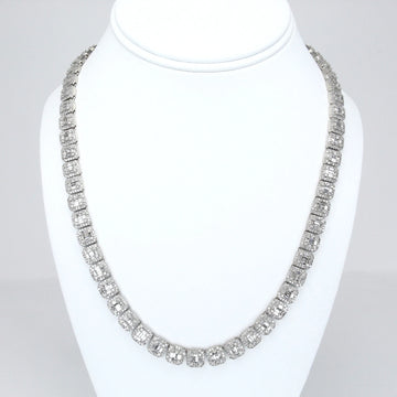Diamond Tennis Necklace 19-20 CT 14K White Gold Multi Halo Iced  19.25" Inches