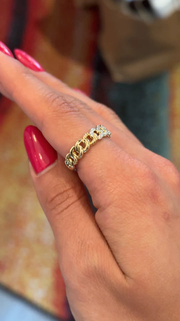 DAVID YURMAN Belmont Curb Link Diamond Ring 18K Yellow Gold Size 5 3/4