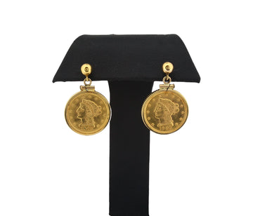 Liberty Head 1903 $2.5 Gold Coin Earrings In 14K Yellow Gold Uncirculated
