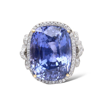 25.25 CT No Heat Blue Sapphire and Diamond Ring 18K White Gold GIA Certified