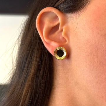 BVLGARI BULGARI Classic 18K Yellow Gold & Black Onyx Round Stud Earrings