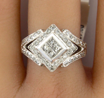 Estate 18K White Gold 1.28CT Natural Diamond Vintage Ladies Size 6 3/4  Ring