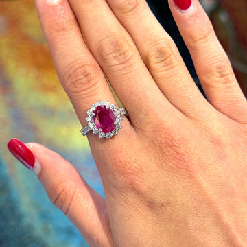 GIA Natural Burma Ruby NO HEAT 3.97 CT Diamond 0.80 CT Halo Ring 18K White Gold