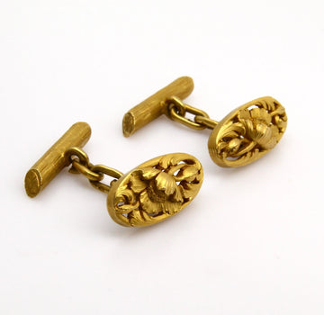Estate Antique French Art Nouveau Floral Cufflinks 18K Yellow Gold
