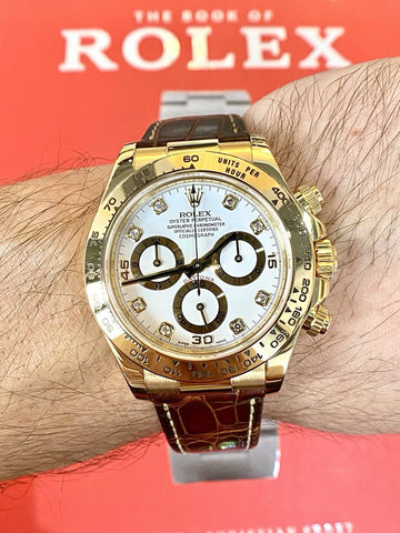 Rolex Daytona Cosmograph 18k Yellow Gold White Diamond 116518 MINT Papers
