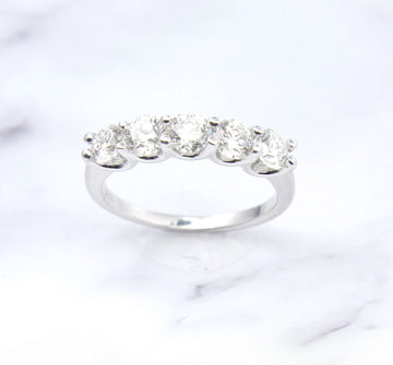 Estate 1.25 CT 5 Stone Natural Diamond Anniversary Ring 14K White Gold Size 6