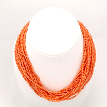 Estate 18k Yellow Gold Italy Coral Pink Beaded Ladies Heavy Clasp Necklace 18 in