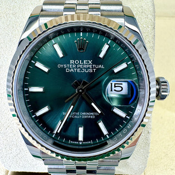 Rolex Datejust 2024 BOX PAPERS 36mm Steel Green Dial Fluted Bezel Jubilee