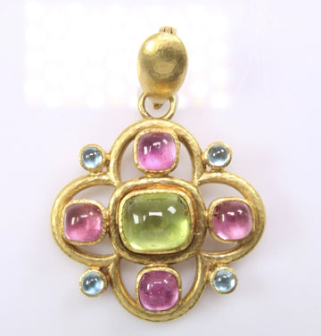 Estate Elizabeth Locke 19k Gold Maltese Cross Multi-Colored Gemstone Pendant