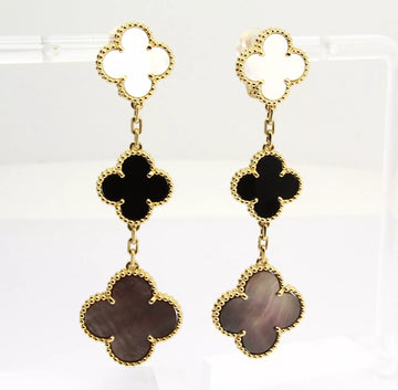 VAN CLEEF AND ARPLES Magic Alhambra Onyx Mother of Pearl Earrings Three Motif