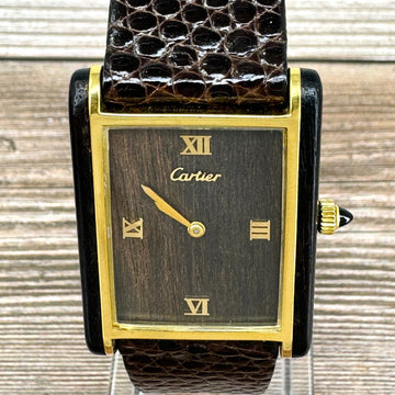 Cartier Tank Palissandre Jumbo Rosewood Dial Manual Wind Wood Wristwatch 1975