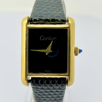 Cartier Tank Vermeil 21 x 28 Vintage Black Manual Electroplated 18k Yellow Gold